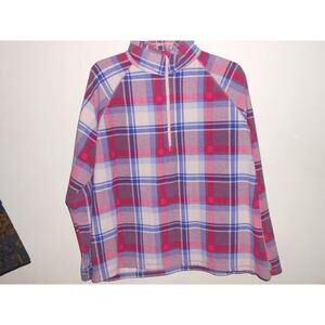 Eddie‎ Bauer Fleece 1/4 Zip Long Sleeve Pullover Red White Blue Plaid Women's XL